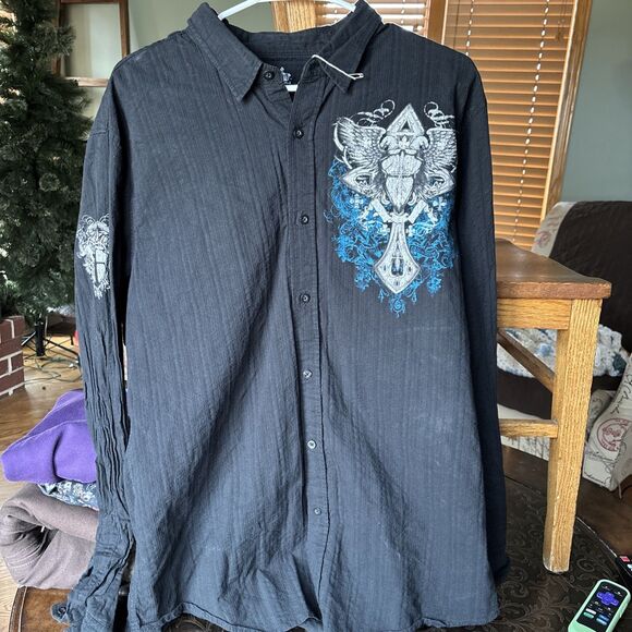 HELIX Men's DEFIANCE PRIDE GLORY Graphic L/S Button Up Shirt Black XXL - Picture 2 of 5